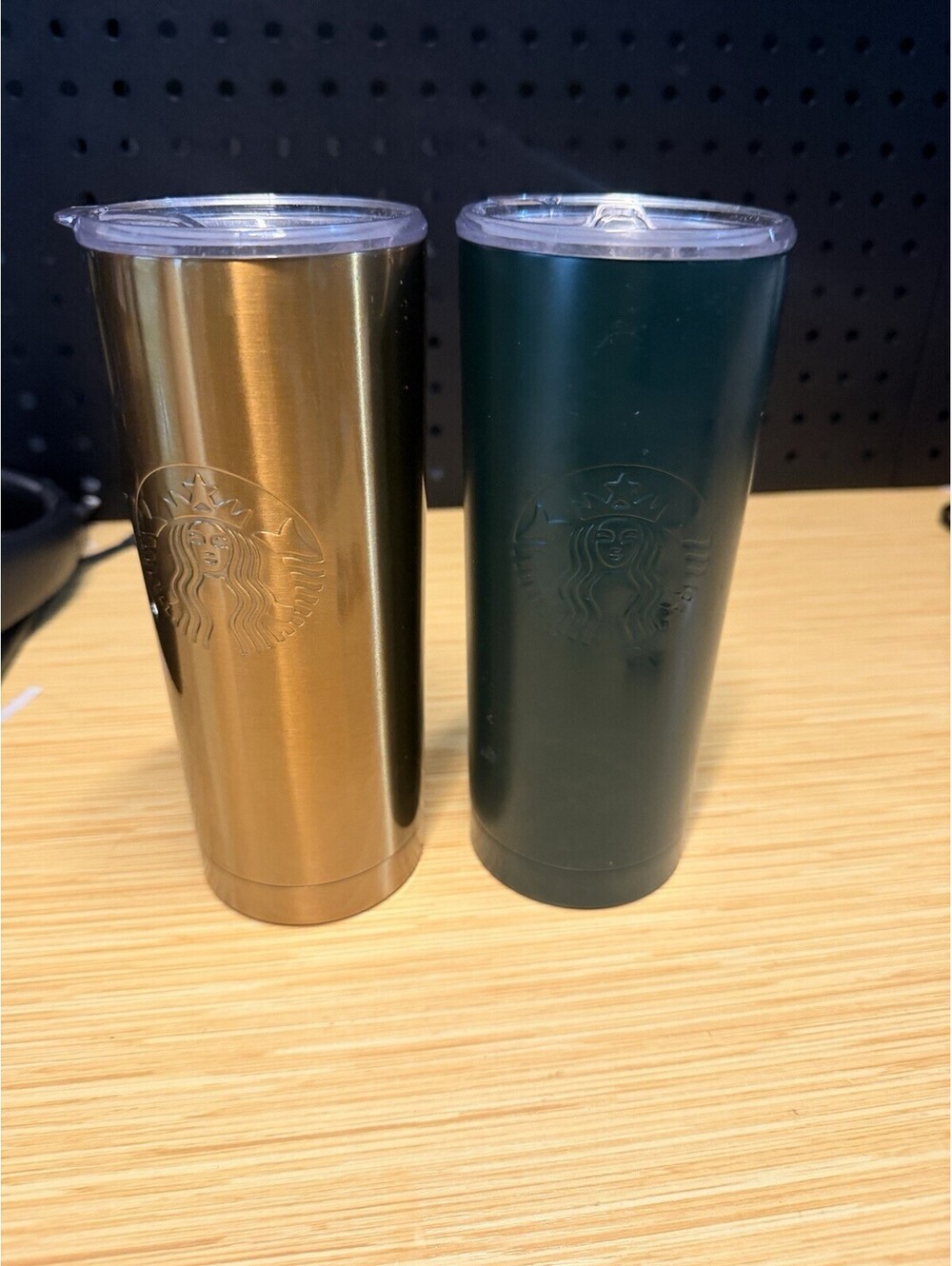 2 Starbucks 2022 Gold Mermaid Embossed Stainless Steel Travel Tumbler 20 oz SET